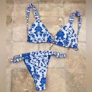 Women’s Shein Swim Blue and White Paisley Bikini Bottoms Bathing Suit XS